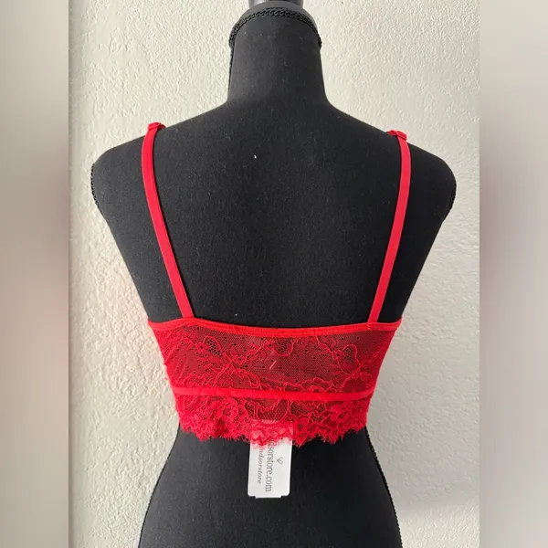 NEW Windsor Sexy Bright Lipstick Red Strappy Lace Padded Bralette Festival S - Image 2