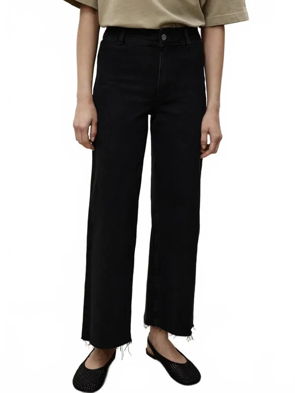 Mango Catherin Culotte High-Rise Jeans NWT Black Denim Size 0 EUR 32 - Image 7