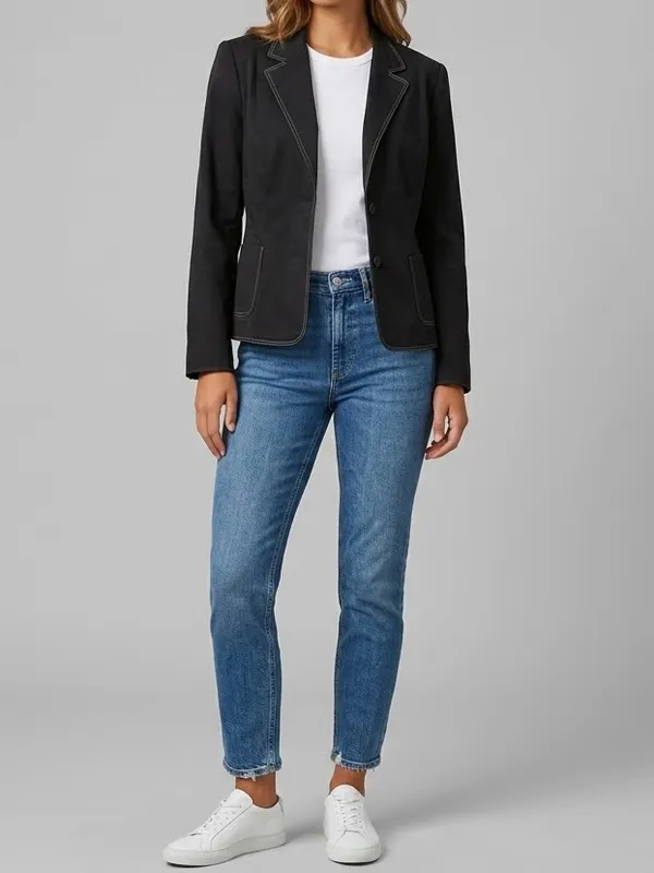 NEW Tahari Arthur S Levine Black Contrast Stitch Pocket Blazer Jacket Size 16 - Image 2