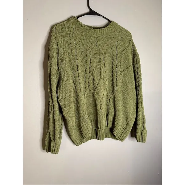 Time and Tru Women's Mixed Stitch Crewneck Green Sweater Size Small - Image 2