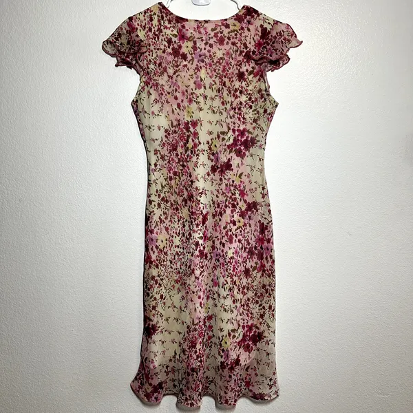 Vintage Studio Y Empire Waist Dress Y2K Short Sleeve V-Neck Tie Floral Pink XL - Image 5