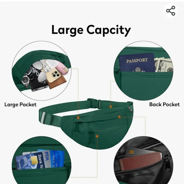 Large Waist Bag with 4 zipper pockets Fanny pack crossroads bag green - Image 3