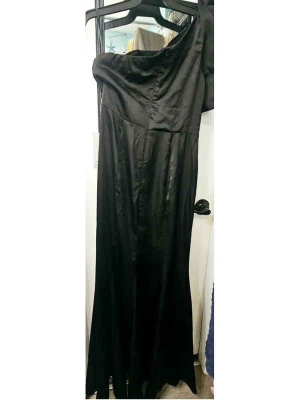 Ruffle Flowy One-Shoulder Stretch Crepe Bodycon Mermaid Bridesmaid Dress sz 8 - Image 3