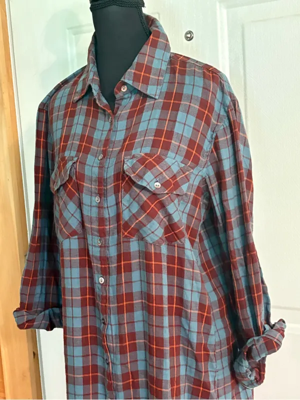 Natural Life size S Plaid Button-Front Shirt Dress in Blue and Brown. NWOT - Image 2
