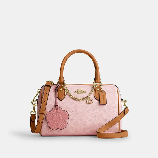 Coach Rowan Satchel Bag Signature Canvas With Charms Gold/Powder Pink CEA18 NWT - Image 13