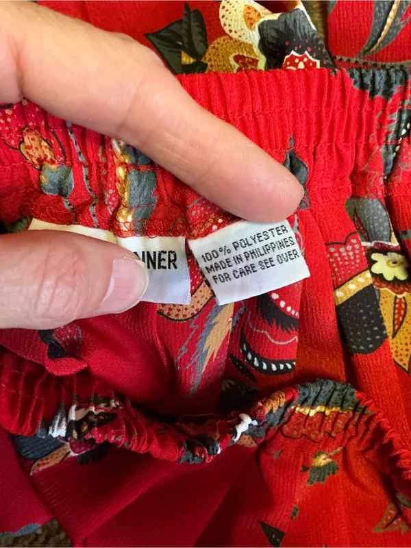 Vintage 90s Alfred Dunner Red Floral Midi Skirt Size 10 Elastic Waist - Image 2