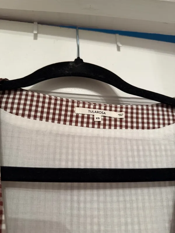 Tularosa Brown and White Gingham Button/Wrap Mini Dress - Image 4