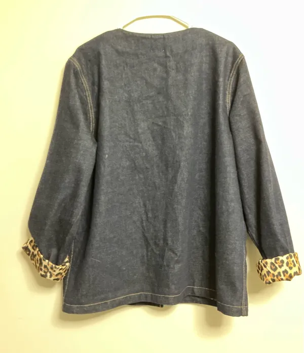Maeve Anthropologie Dark Denim Gold Button Leopard Print Lined Jacket Size L - Image 2