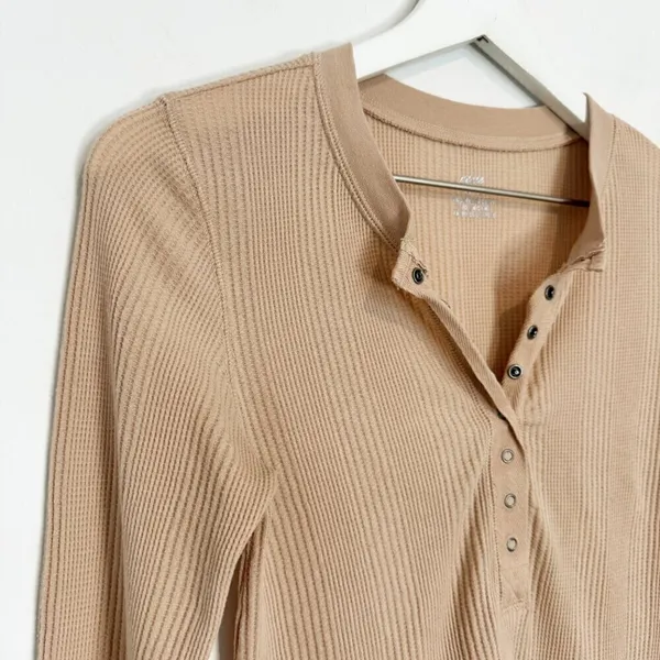 Aerie Heart Eyes Waffle Henley XS Cozy Loungewear Quiet Luxury Soft Pullover Top - Image 4