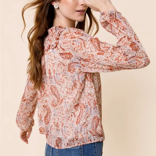 Mi Ami Francesca’s Collection Paisley Print Boho Blouse Size Large Orange - Image 13