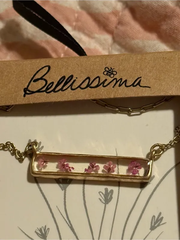 Bellissima 14K Dipped Gold Purple Wildflower Inlay Bar Necklace - Image 7