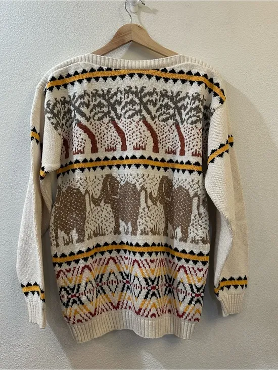 The Villager Women's Fair Isle Vintage Elephant Knit Long Sleeve Cozy Sweater‎ M - Image 6
