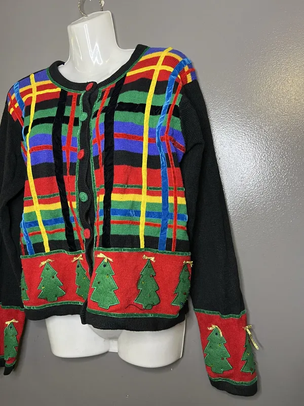 Paul Harris Design Cardigan Sweater Womens Small Multicolor Ugly Christmas Tree - Image 6