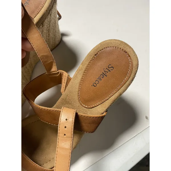 Style &‎ Co Wedge Sandals Womens 9M Brown Espadrille Ankle Strap Summer Boho - Image 3