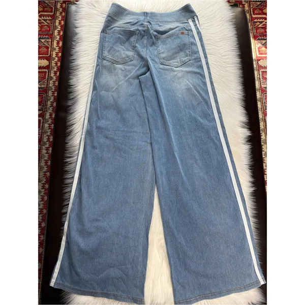 Halara Flex High Waisted Blue Wide Leg Jeans with White Stripes - Image 6