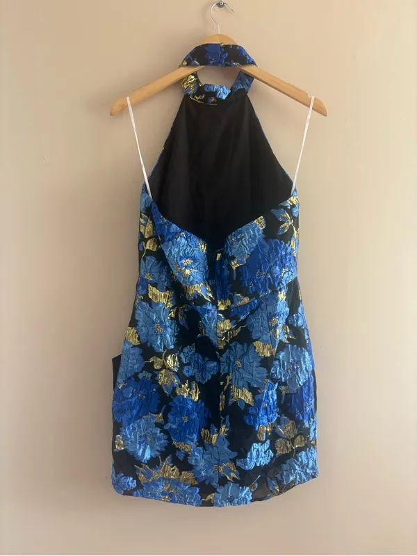 Lulus Extraordinary Impression Black Floral Jacquard Halter Mini Dress Large NWT - Image 5