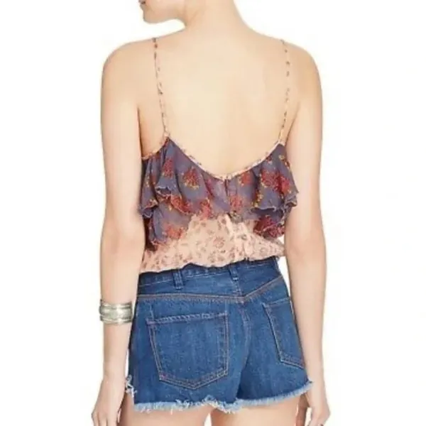 Free People ‘All Things Sheer’ Floral Camisole Tiered Tank Sheer Top Purple M - Image 4