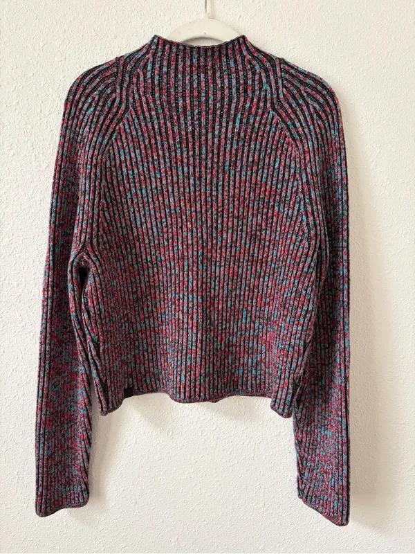 Lululemon Cotton Cashmere Blend Mock Neck Sweater Carnation Red Turquoise Size 6 - Image 2