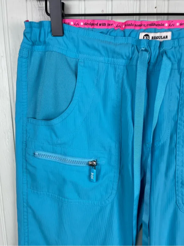Koi Lite Peace Womens 6-Pocket Drawstring Scrub Pants Slim Fit Size XS Teal Blue - Image 5