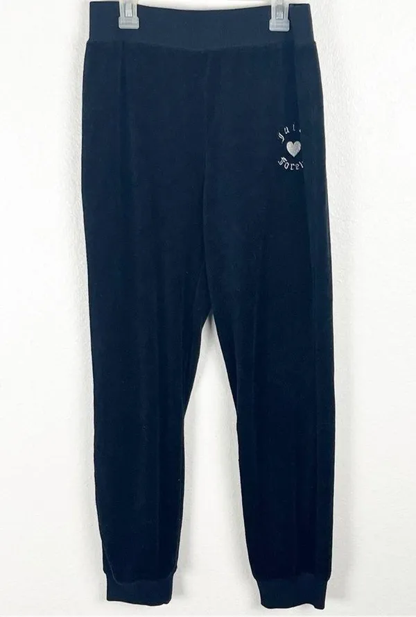 JUICY COUTURE x FOREVER 21 Black Velvet Velour 2 Piece Track Suit, Size Medium - Image 7