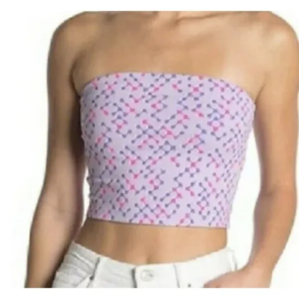 NEW BP. Nordstrom Purple Geometric Crop Tube Top L Retro Boho Strapless LARGE - Image 3