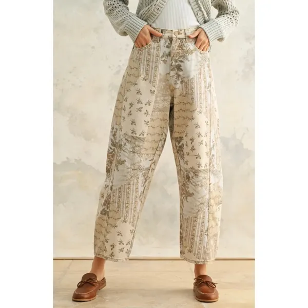 BDG x Free People Driftwood Parker Printed Barrel Jeans Size 10 Patchwork Floral - Image 7