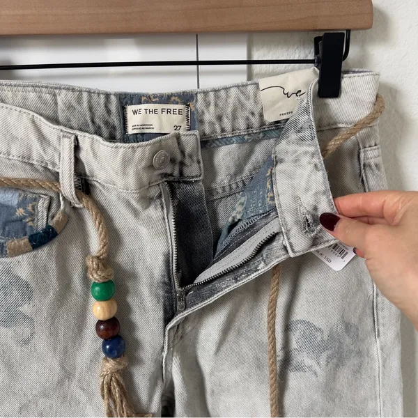 NWT Free People We The Free Geranium Slouchy Straight Jeans Patchwork Fields Fog - Image 7