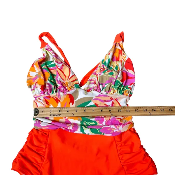 Source Unknown New Womens Swimsuit S/M Floral One Piece Ruched Orange Accents Pool Beach‎ - Image 7