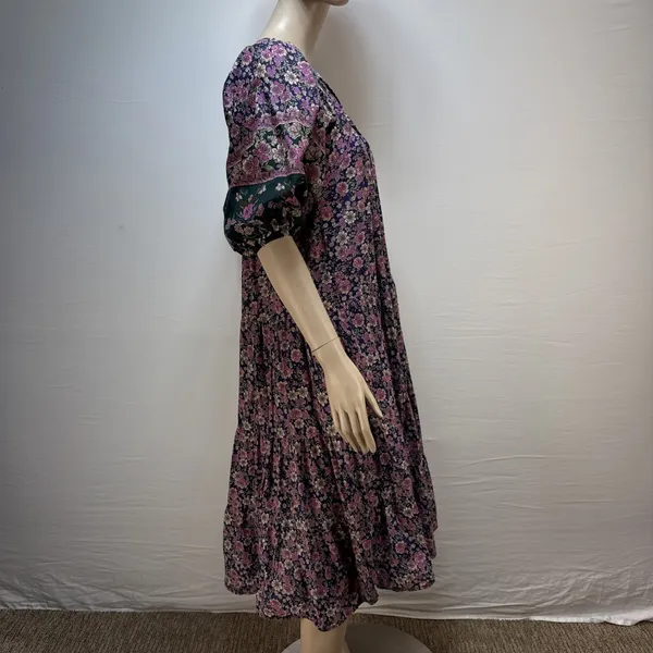 Anthropologie Self Contrast Kyra Peasant‎ Dress Size S Floral Tiered Maxi Puff - Image 5