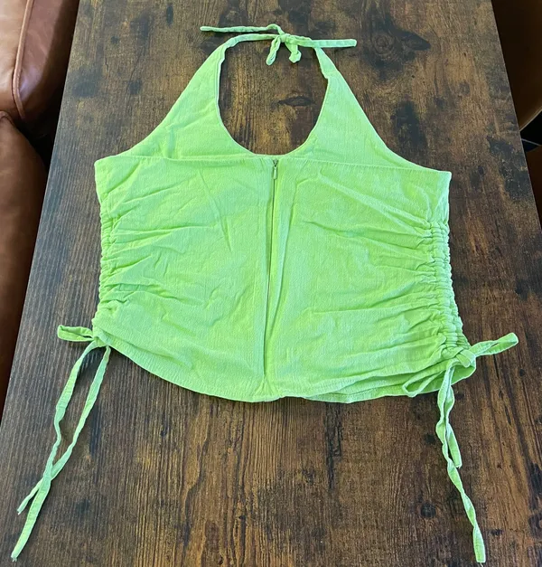 Y2K Halter Green Ruched top Size L - Image 6
