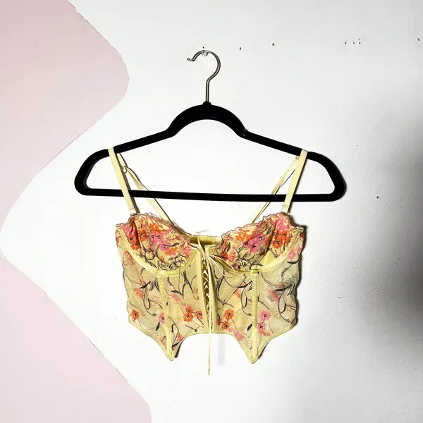 Out From Under Urban Outfitters Yellow Floral Bustier Corset Top Small - Image 2