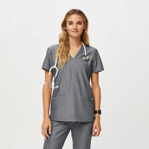 FIGS Casma Three-Pocket Scrub Top in Graphite Gray - Image 2