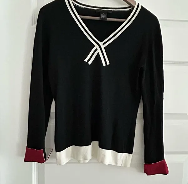 The Limited Colorblock Knit Top Black Cream Size M - Image 7