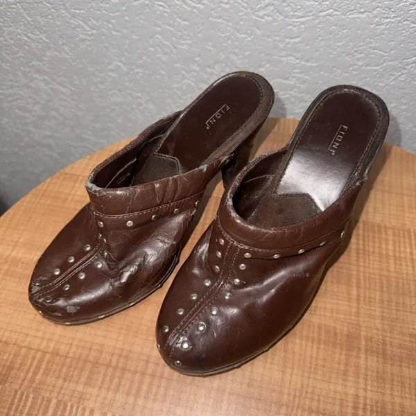 Vintage‎ Y2K Fioni Brown Boho Studded Mule Festival Faux Leather Heels 8.5 - Image 2