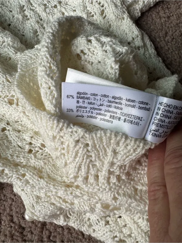 ZARA White Crochet Knit Button Up Short Sleeve Sweater Small - Image 4