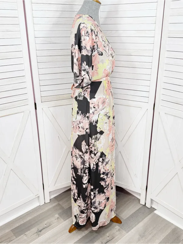 Bar III Floral Boho Faux Wrap Dolman Sleeve Maxi Dress Peach Black Multi XS - Image 3