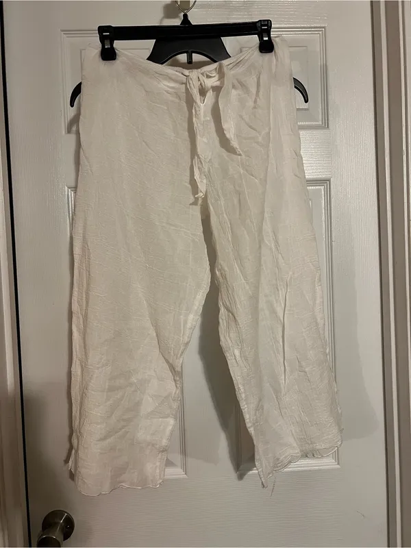 Women's White Tie-Waist Wide Leg Pants - Lightweight Beach Cover-Up - Image 2