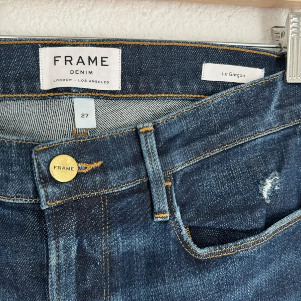 Frame Denim Le Garcon dark wash distressed boyfriend ankle jeans size 27 - Image 3