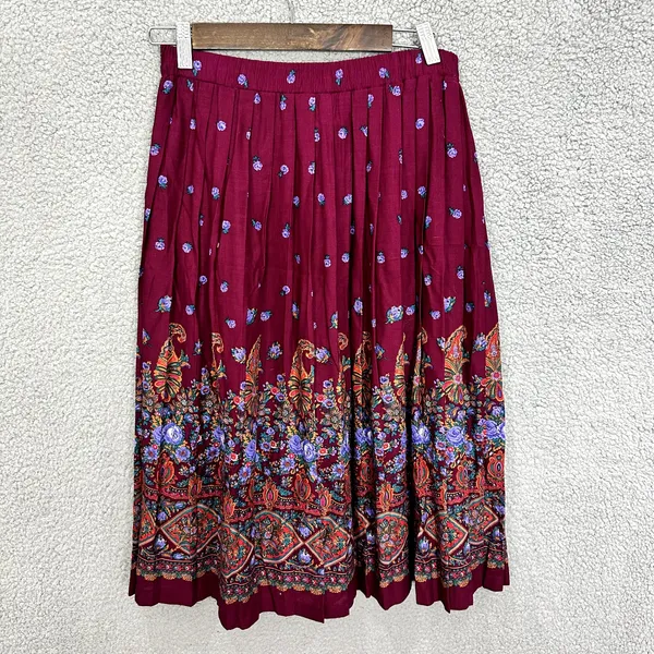 Kay Warner Paisley Skirt M Purple Floral‎ Pleated Midi Boho Hippie Festival - Image 4