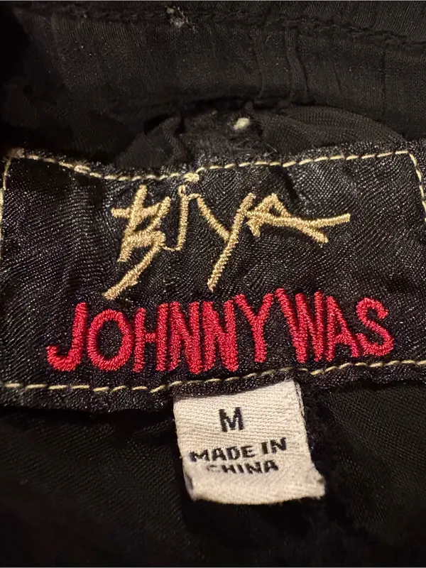 Johnny Was embroidered cupro jogger pants black sz M boho artsy - Image 5