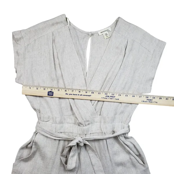 Monteau Jumpsuit Womens Large Beige Linen Wide Leg V-Neck Cropped Boho Overall - Image 8