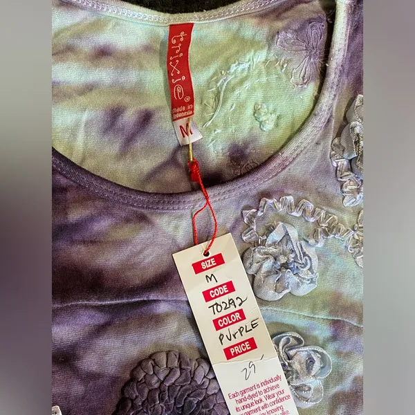 Trixie Tie Dye Purple/Teal Sleeveless Blouse‎ Beads Ribbon Embroidery Size M NWT - Image 8
