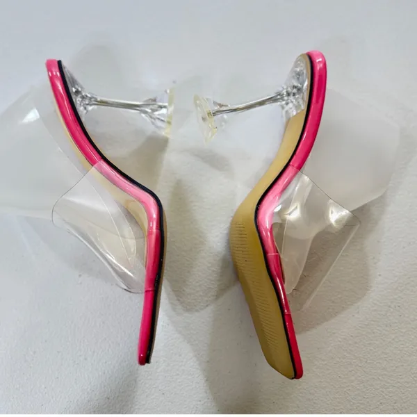 MAIERNISI Clear‎ Heels Sandals Square Toe High Stiletto Mules Slip on Wedding 9 - Image 6