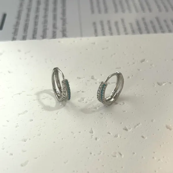 925 Silver Plated Double Rows CZ Cubic Zirconia Hoop Earrings for Men Women,Hip Hop Unisex Earrings - Image 4