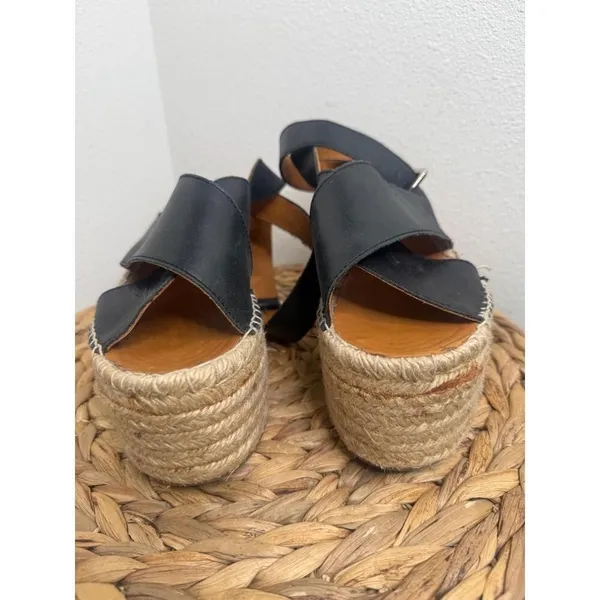 Alohas Sandals Vegas Platform Espadrilles Sandal Black Wedge Leather Jute Strap - Image 3