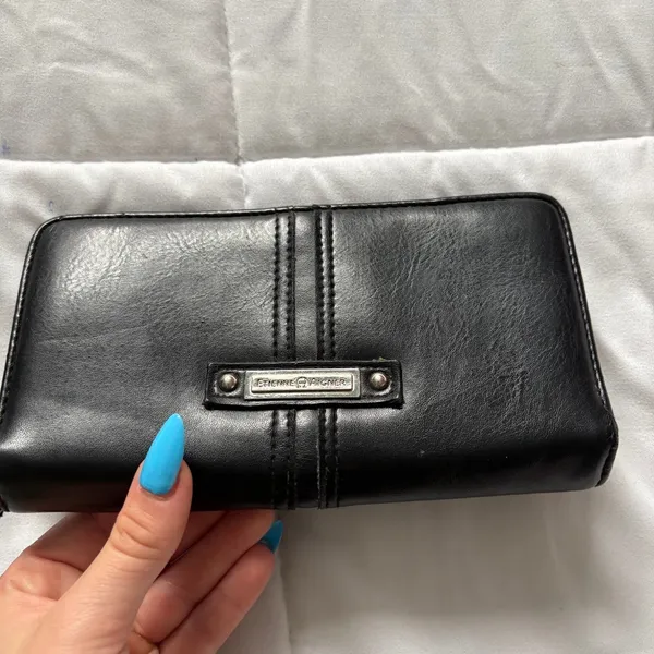 Vintage Etienne Aigner Black Zip Around Continental Wallet Stitched Leather - Image 2