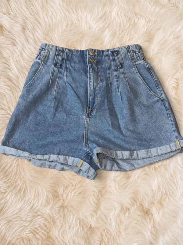 Love Tree Denim Size L High Rise Pleated Cuffed Mom Shorts 100% Cotton - Image 3