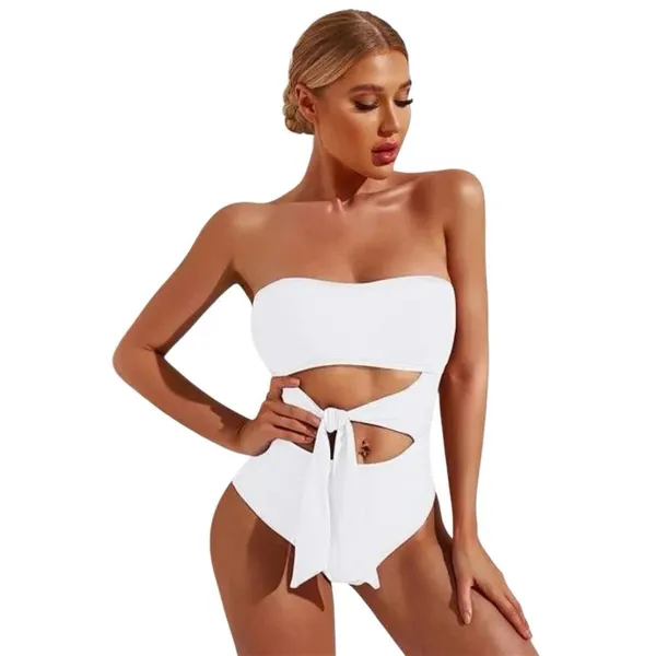 White Bridal Bandeau Strapless Wrap One Piece Swimsuit Medium - Image 3