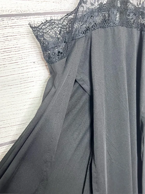 Sheer Black Lace Halter Neck Open Back High Slit Maxi Evening Gown Size Small - Image 10