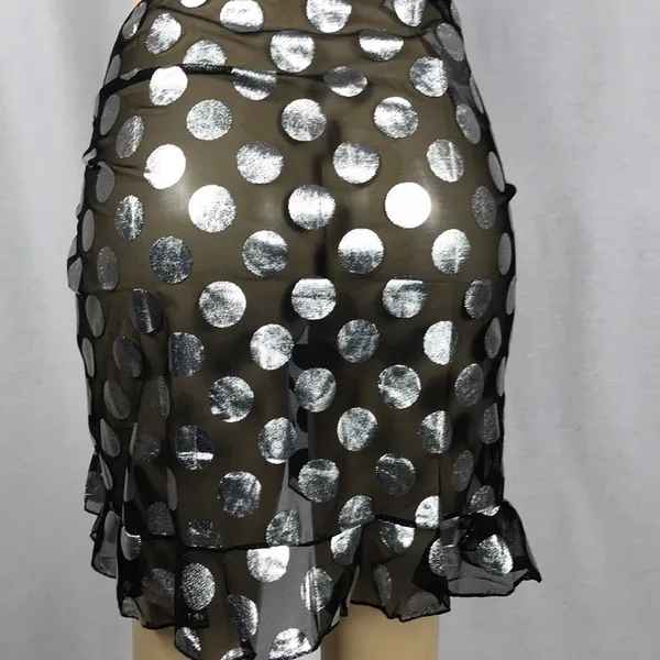 Zuliana One Size Polka Dot Metallic Mesh Ruffle Sarong. Made in USA New With Tag - Image 4